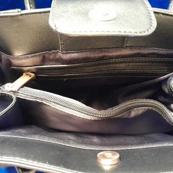 Time and Tru Women's Maxwell Faux Leather Satchel Bag, Black with Tags - Picture 5 of 8